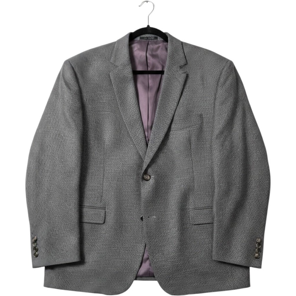 Lauren Ralph Lauren Mens 50S Silk Wool Houndstooth Sport Coat Blazer Grey Black